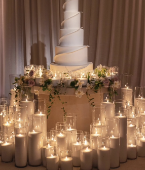 Candlelit tablescape detail with soft ambient glow